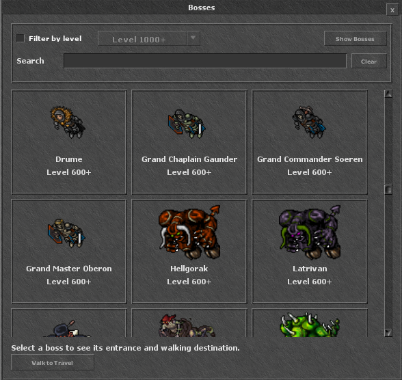 Hojnar Boss Browser displaying boss cards and a search filter