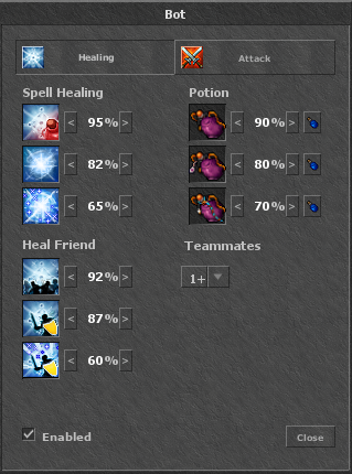 Built-in bot healing settings